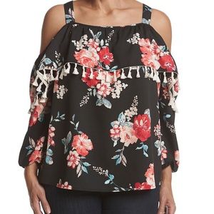 Floral off the shoulder pop over blouse 2x